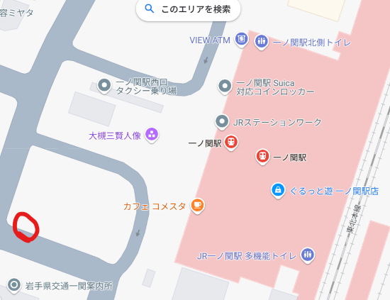 一ノ関駅前のバス停の位置